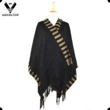 2016 High Quality Fashion Woven Poncho with Fringes